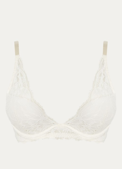 Calvin Klein Seductive Comfort voorgevormde plunge bh met overlay van kant - voorkant 2 gebroken wit