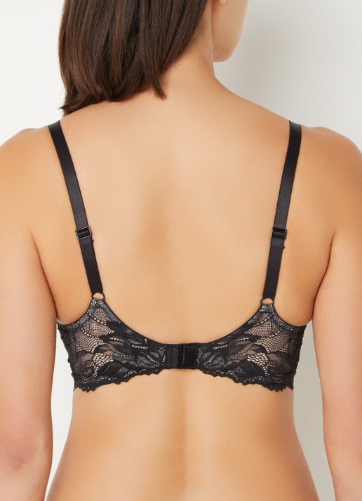 Calvin Klein Seductive Comfort voorgevormde plunge bh met overlay van kant - achterkant 2 zwart