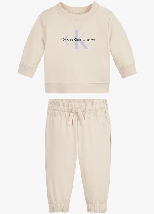 Calvin Klein Set van sweater en joggingbroek 2-delig - voorkant 2 beige