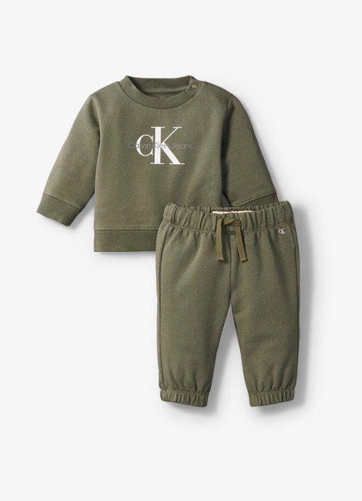 Calvin Klein Set van sweater en joggingbroek 2-delig - voorkant olijfgroen