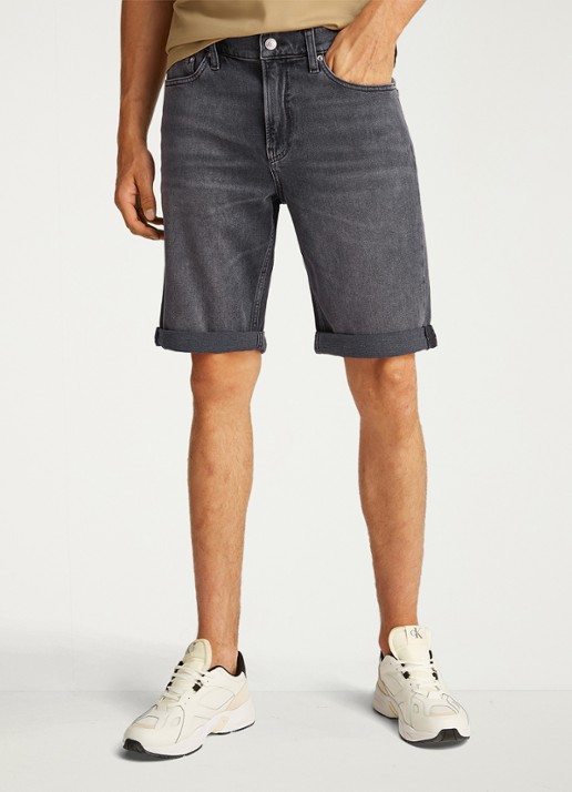 Calvin Klein Slim fit korte broek van denim met gekleurde wassing - detail 2 antraciet