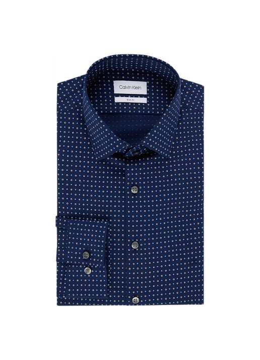 Calvin Klein Slim fit overhemd met stippendessin - voorkant blauw