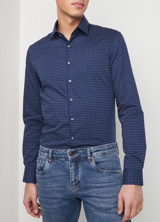 Calvin Klein Slim fit overhemd met stippendessin - detail 3 blauw