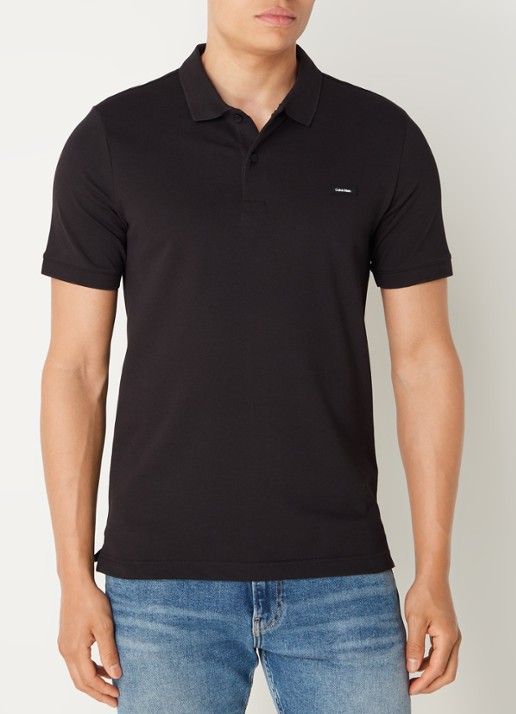 Calvin Klein Slim fit polo van piqué katoen met logo - detail 4 zwart