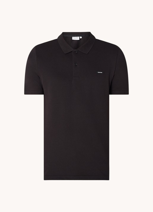 Calvin Klein Slim fit polo van piqué katoen met logo - voorkant 2 zwart