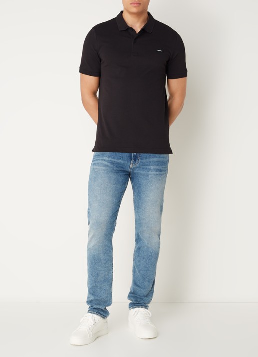 Calvin Klein Slim fit polo van piqué katoen met logo - voorkant 3 zwart