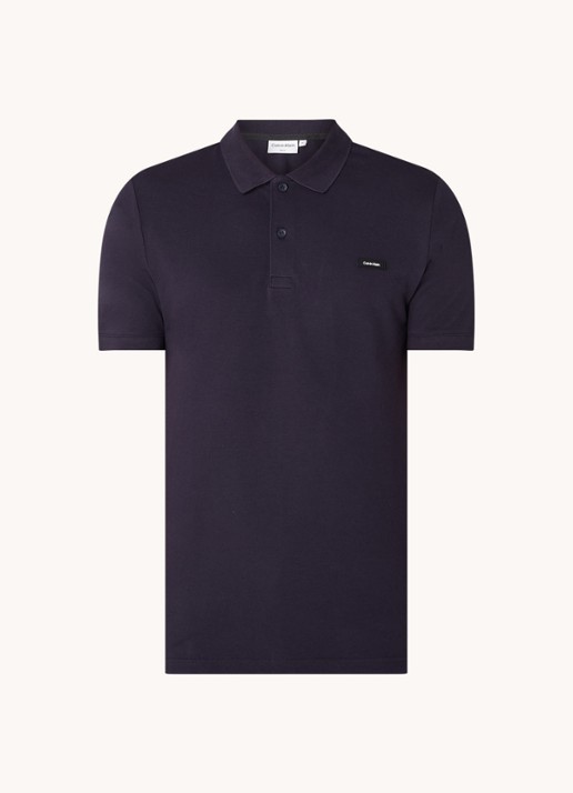 Calvin Klein Slim fit polo van piqué katoen met logo - voorkant 2 donkerblauw