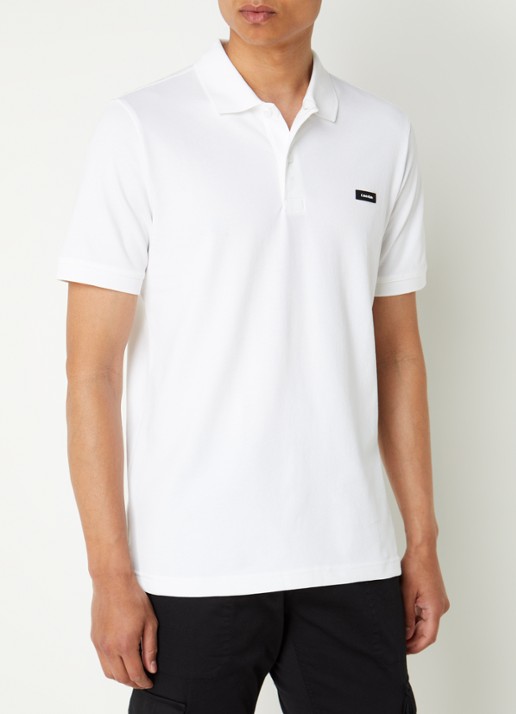 Calvin Klein Slim fit polo van piqué katoen met logo - detail wit