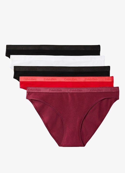 Calvin Klein Slip met logoband in 5-pack - voorkant 2 rood
