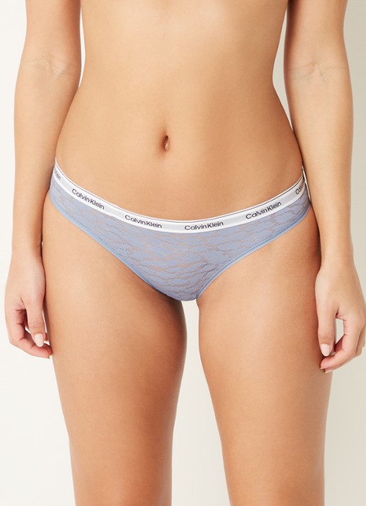 Calvin Klein Slip van mesh met panterprint - detail staalblauw