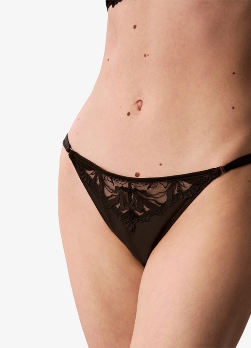 Calvin Klein Slip van satijn met mesh en borduring - achterkant zwart