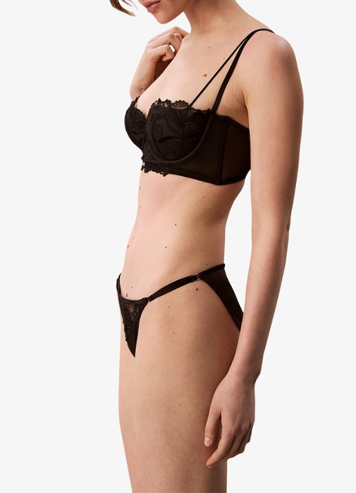 Calvin Klein Slip van satijn met mesh en borduring - detail 4 zwart