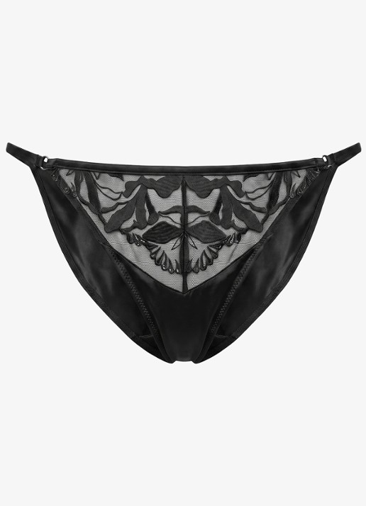 Calvin Klein Slip van satijn met mesh en borduring - voorkant 5 zwart