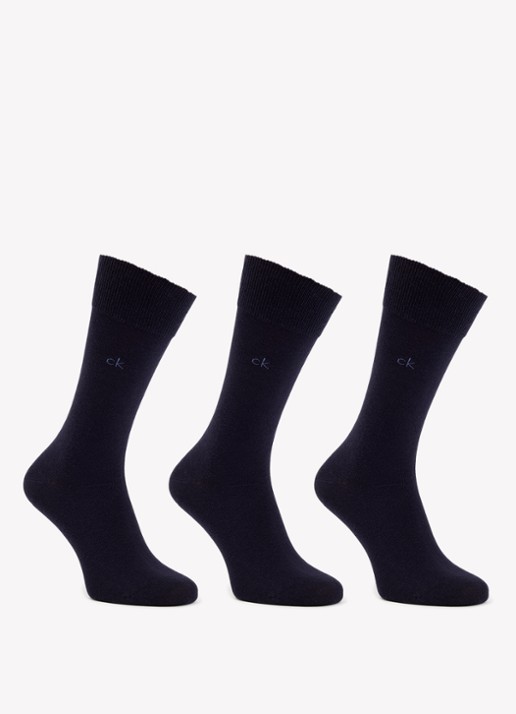 Calvin Klein Sokken met logo in 3-pack - voorkant donkerblauw