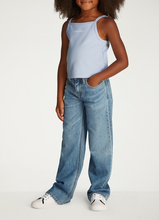 Calvin Klein Spaghetti top met logo - voorkant 5 lichtblauw