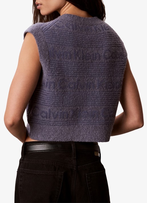 Calvin Klein Spencer in wolblend met logoprint - achterkant 3 paars