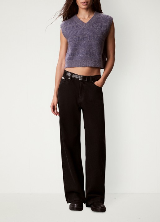 Calvin Klein Spencer in wolblend met logoprint - voorkant 2 paars