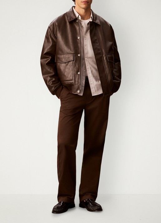 Calvin Klein Straight leg chino in katoenblend - voorkant 3 brown cork-wfm