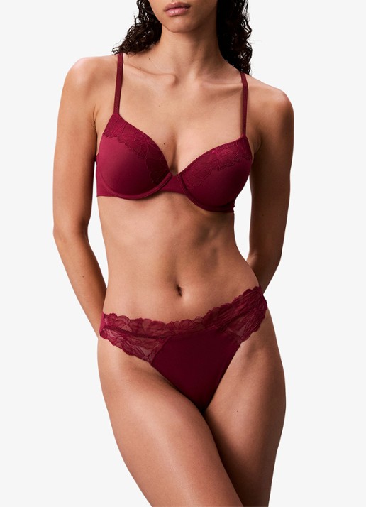 Calvin Klein String met details van kant - voorkant 6 bordeauxrood