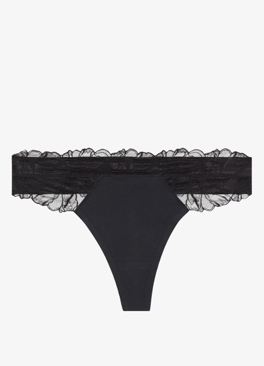 Calvin Klein String met details van kant - voorkant zwart