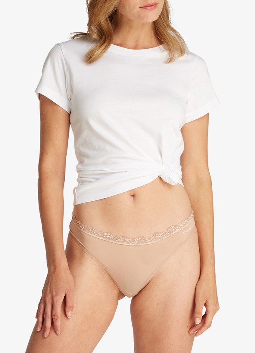 Calvin Klein String met kant - voorkant 3 beige
