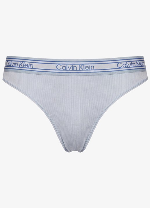 Calvin Klein String met ribstructuur en logoband - voorkant 4 blauwgrijs