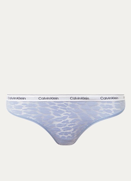 Calvin Klein String van mesh met panterprint - voorkant staalblauw