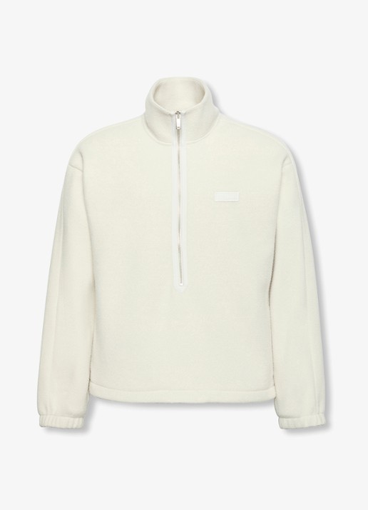 Calvin Klein Sweater met halve rits en logo - voorkant gebroken wit