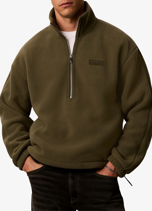 Calvin Klein Sweater met halve rits en logo - detail olive night-li1