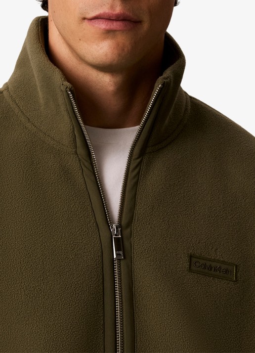 Calvin Klein Sweater met halve rits en logo - detail 2 olive night-li1