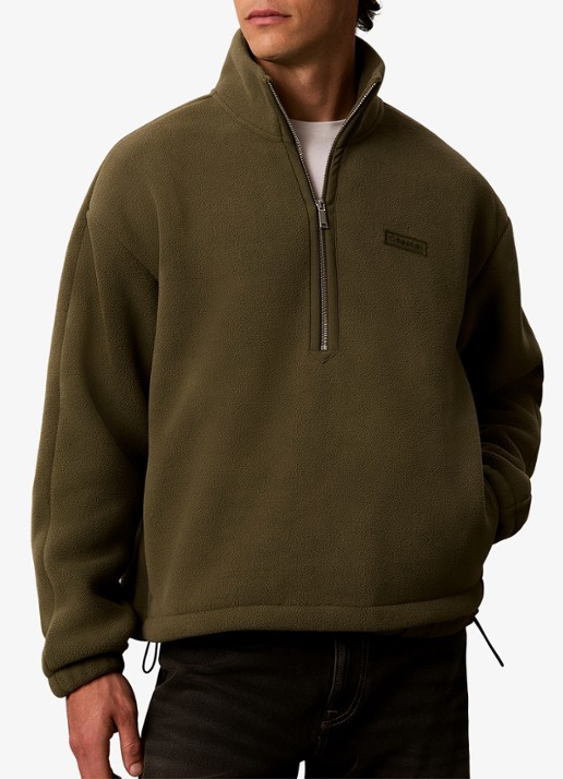 Calvin Klein Sweater met halve rits en logo - detail 3 olive night-li1
