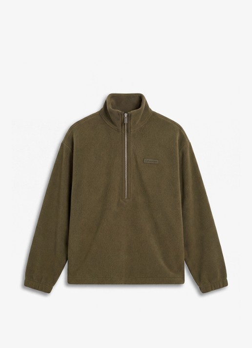 Calvin Klein Sweater met halve rits en logo - voorkant 6 olive night-li1