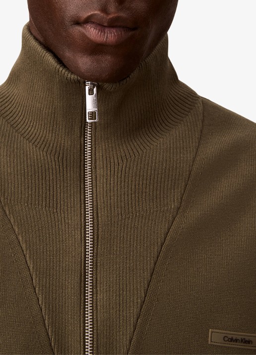 Calvin Klein Sweater met halve rits - detail 2 olijfgroen