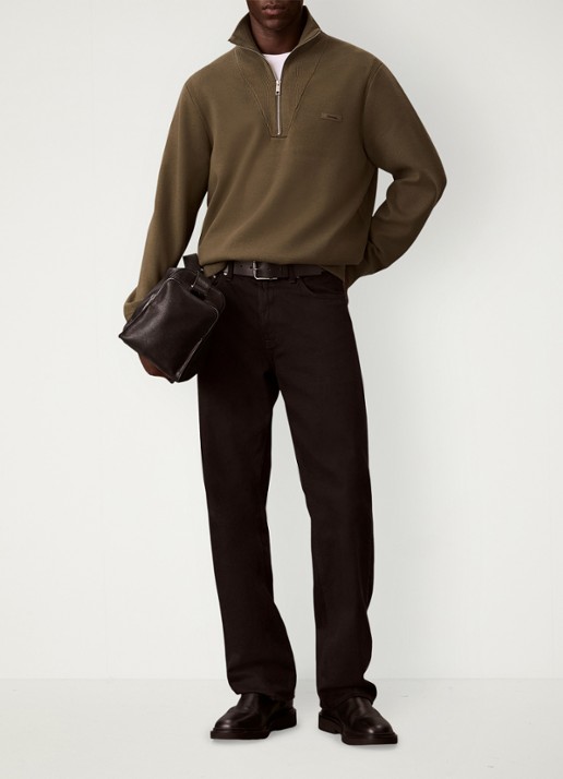 Calvin Klein Sweater met halve rits - voorkant 7 olijfgroen