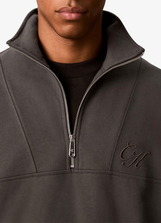 Calvin Klein Sweater met halve rits - detail 3 middengrijs