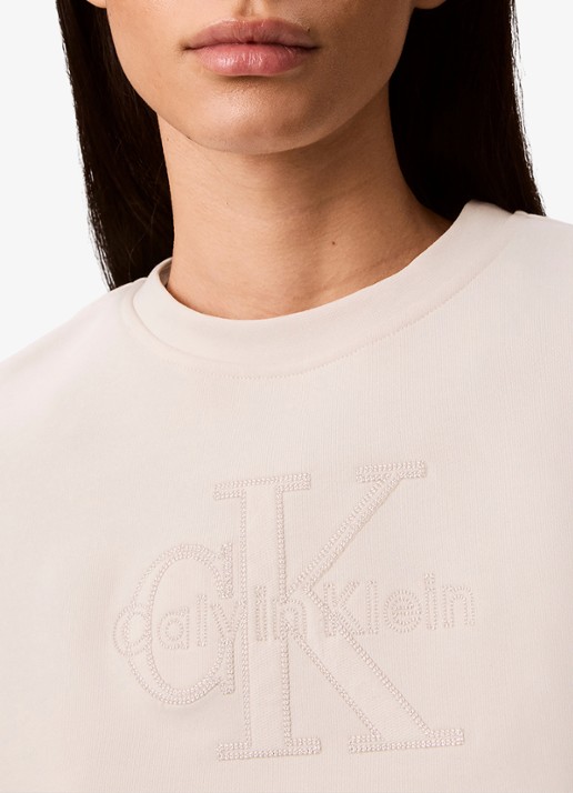 Calvin Klein Sweater met logoborduring - detail 2 creme