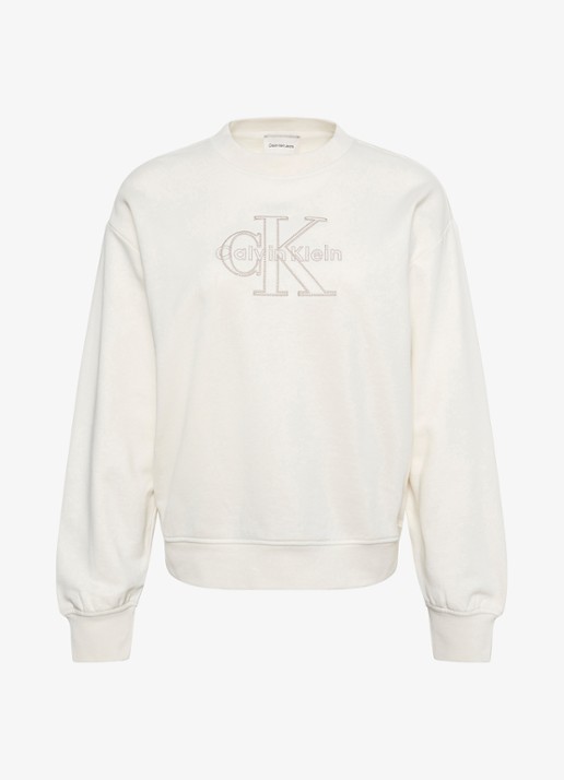 Calvin Klein Sweater met logoborduring - voorkant 6 creme