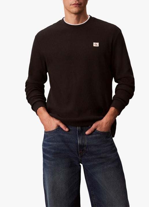Calvin Klein Sweater met structuur en logo - detail 2 zwart