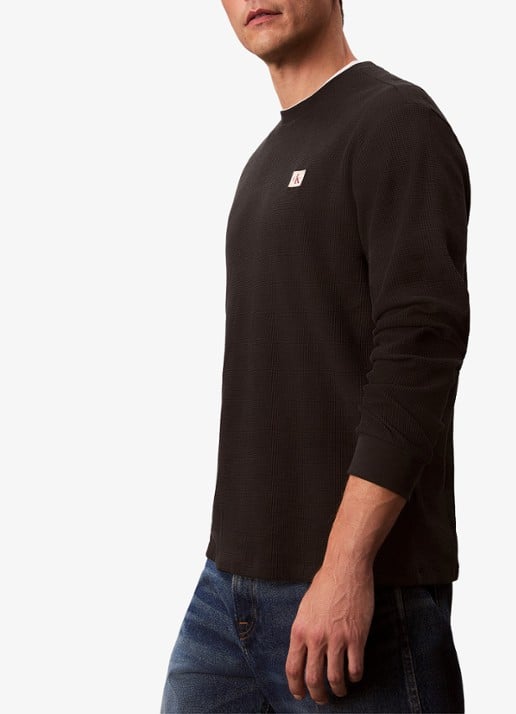 Calvin Klein Sweater met structuur en logo - detail 4 zwart