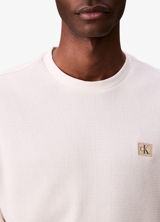 Calvin Klein Sweater met structuur en logo - detail 5 beige