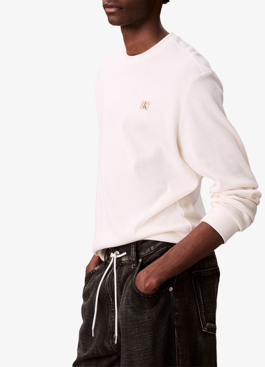 Calvin Klein Sweater met structuur en logo - detail 6 beige