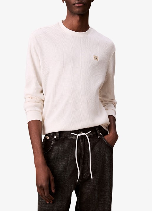Calvin Klein Sweater met structuur en logo - detail 7 beige