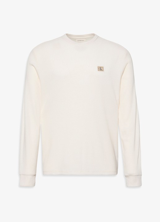 Calvin Klein Sweater met structuur en logo - voorkant 2 beige