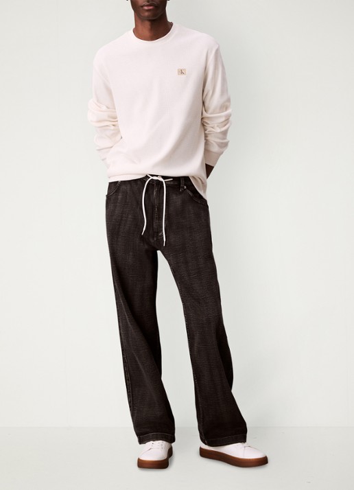 Calvin Klein Sweater met structuur en logo - voorkant 3 beige