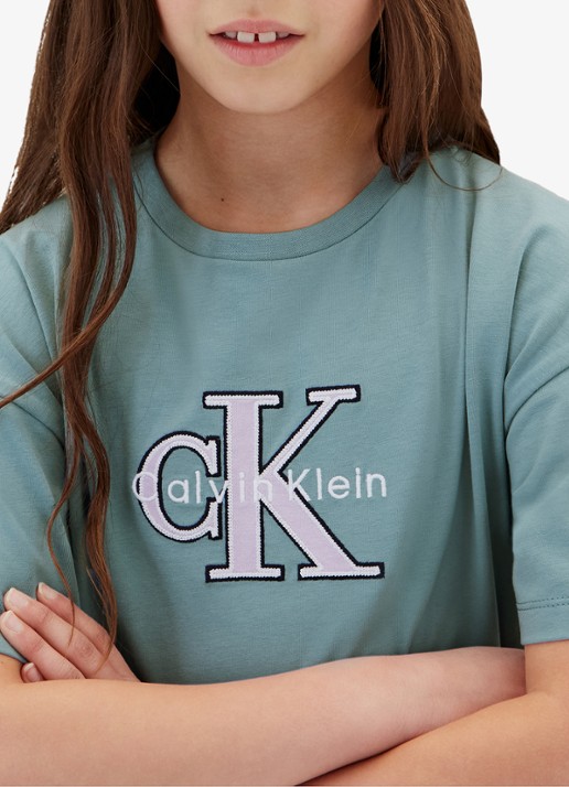 Calvin Klein T-Shirt jurk met logoborduring - detail blauwgrijs