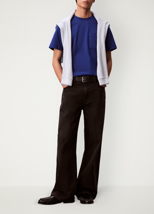 Calvin Klein T-shirt met borstzak - voorkant 2 donkerblauw