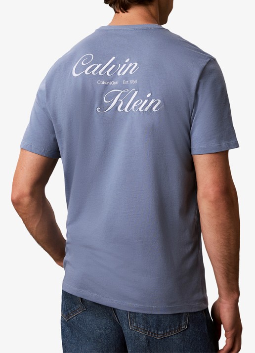 Calvin Klein T-shirt met logo- en backprint - achterkant dusty sailor blue-c4i /  blauw