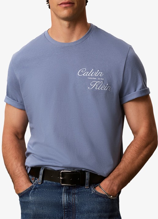 Calvin Klein T-shirt met logo- en backprint - detail 4 dusty sailor blue-c4i /  blauw