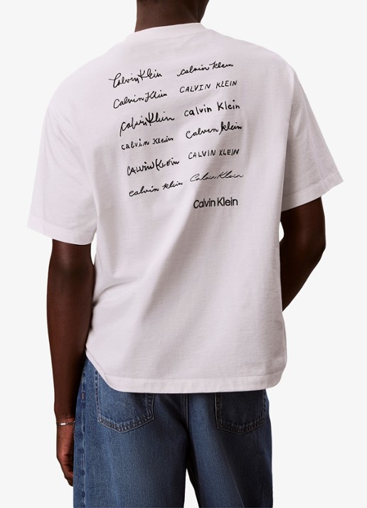 Calvin Klein T-shirt met logo- en backprint - achterkant wit