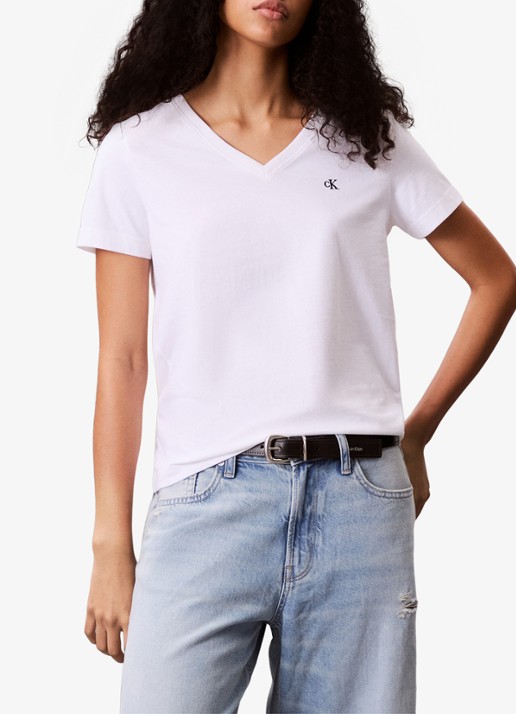 Calvin Klein T-shirt met logoborduring - detail 3 wit